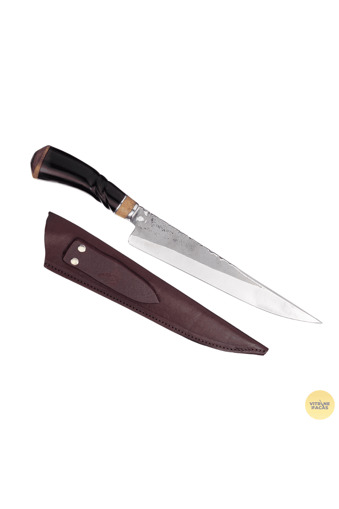 Faca Churrasco Artesanal 9” Cabo Chifre Bovino - Aço Carbono