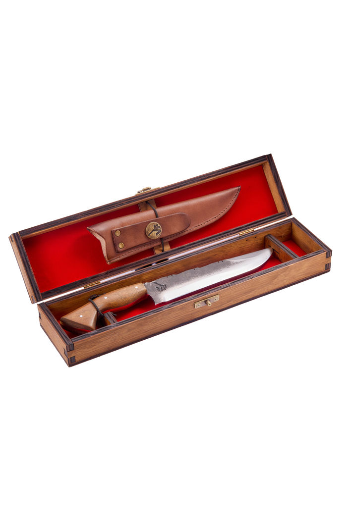 Faca Churrasco Campeira 8" VF Aço Carbono 1070 - Brut Forj - Cabo em Madeira Nobre  Com Estojo Rústico