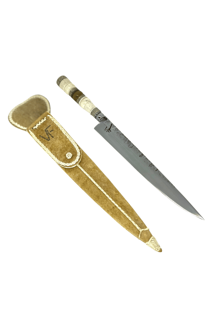 Faca Campeira Forjada 10“ VF Carbono 5160 - Cabos Torneados Especiais - Bainha Couro Cru