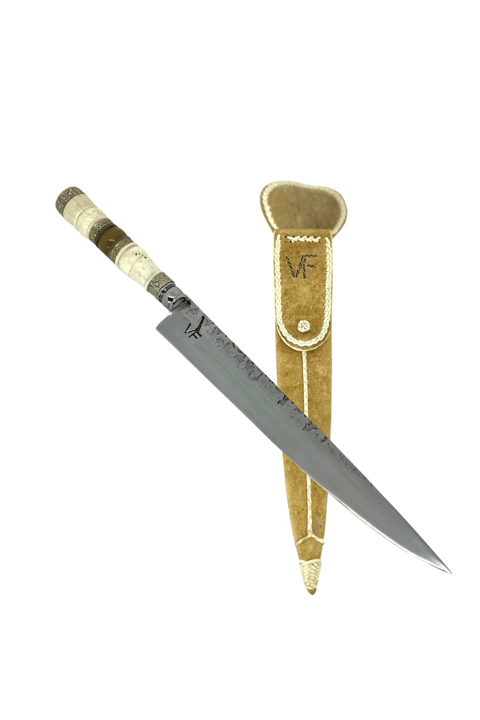 Faca Campeira Forjada 10“ VF Carbono 5160 - Cabos Torneados Especiais - Bainha Couro Cru