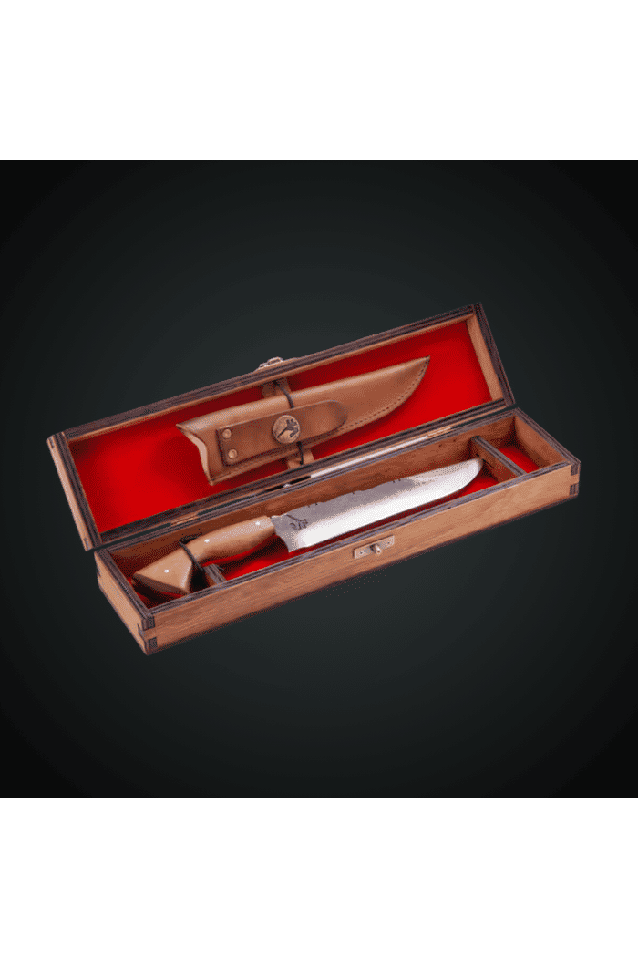 Faca Churrasco Campeira 8" VF Aço Carbono 1070 - Brut Forj - Cabo em Madeira Nobre  Com Estojo Rústico