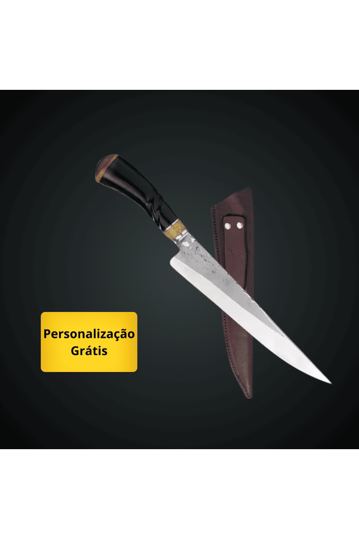 Faca Churrasco Artesanal 9” Cabo Chifre Bovino - Aço Carbono