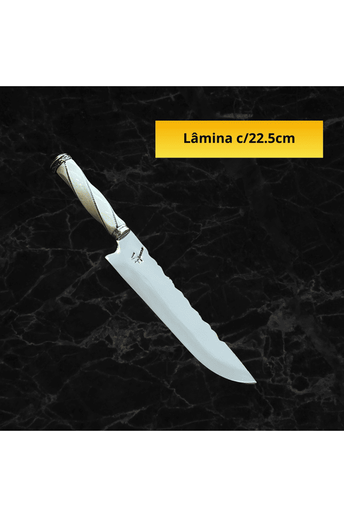 Faca Picanheira Artesanal 9'' VF Cabo Retovado Osso Aço Inox 420 3mm