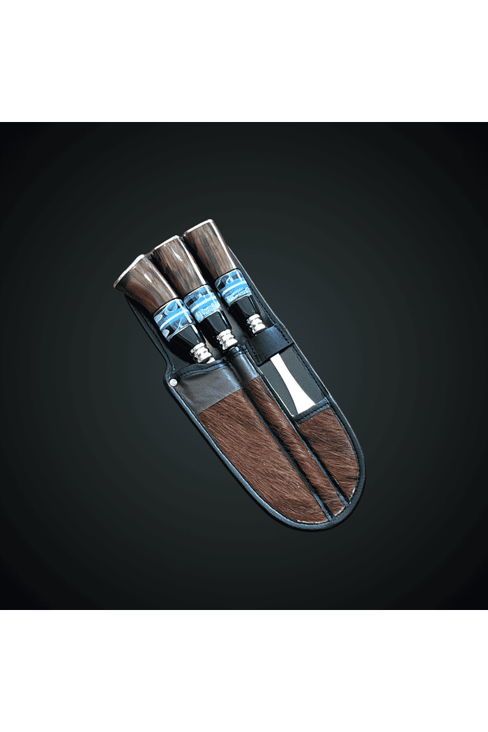 Conjunto VF Faca, Chaira e Garfo 8" Aço Inox 420 - Cabo Resina e Madeira