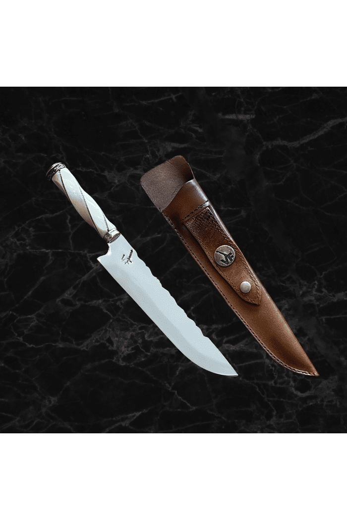 Faca Picanheira Artesanal 9'' VF Cabo Retovado Osso Aço Inox 420 3mm