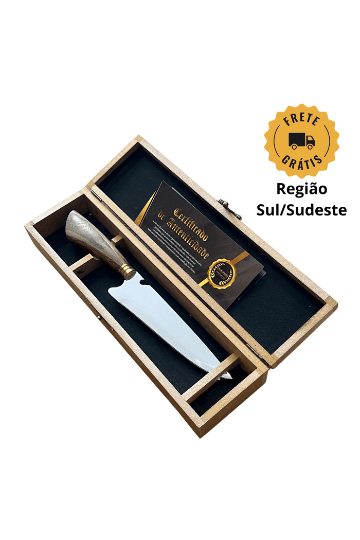 Faca Artesanal Churrasco VF 8“ Polegadas Picanheira  c/ Estojo Presente - S/Bainha