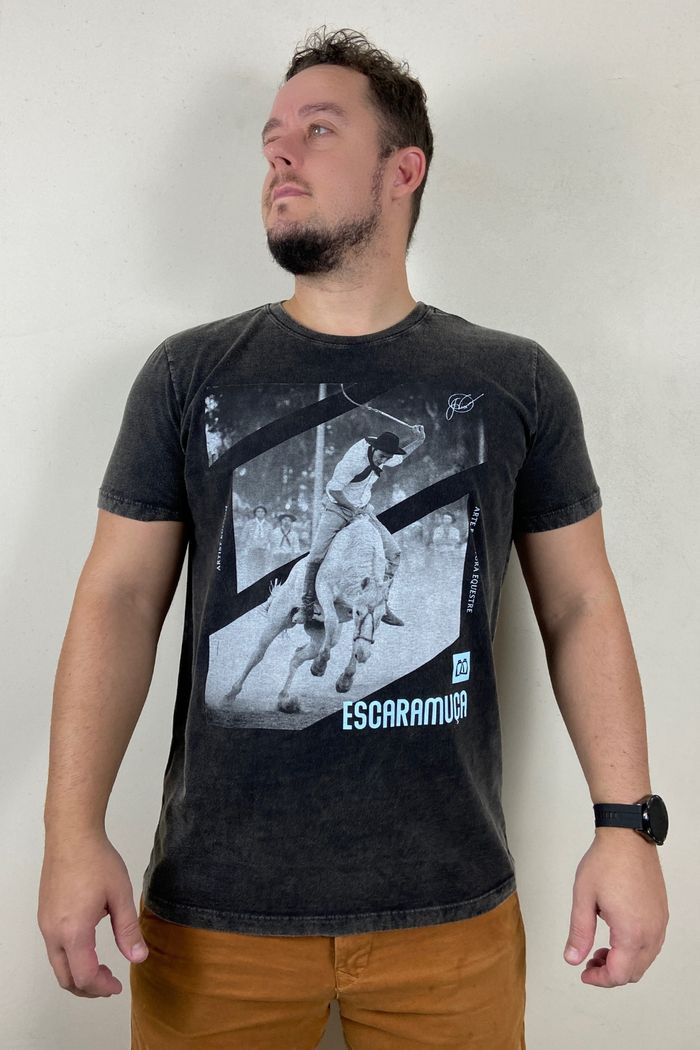 CAMISETA GINETEADA MASCULINA MARMORIZADA PRETO - 1M81