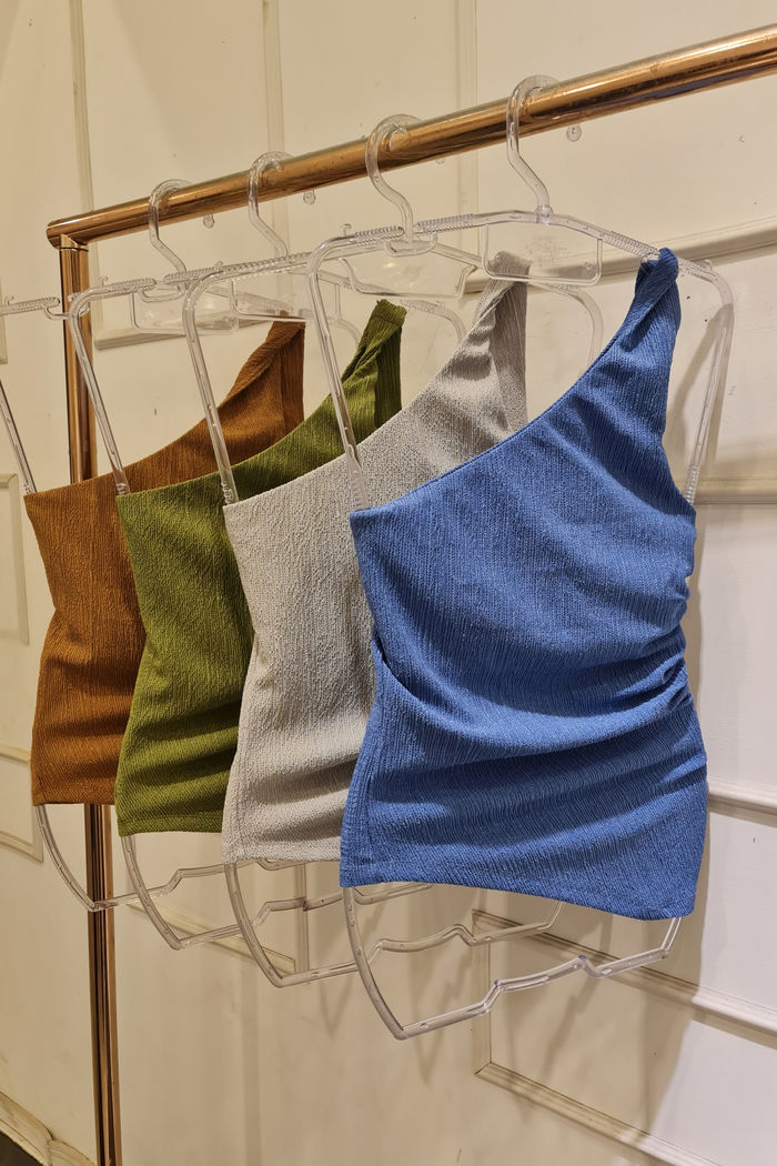 Blusa 1 ombro Malha Creponada 4 Cores