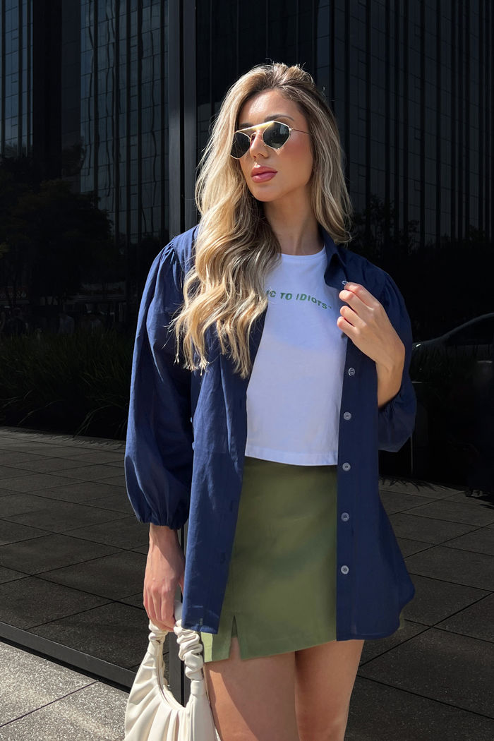 Camisa Bufante Oversized Algodão Marinho