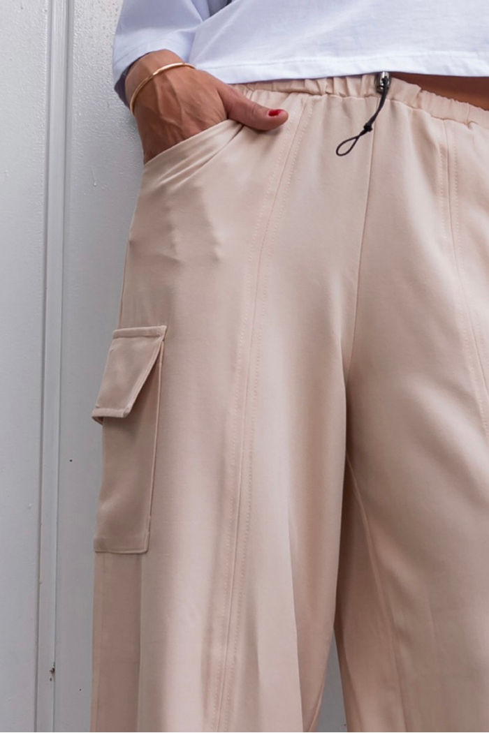 Calça Parachute Alfaiataria Bege