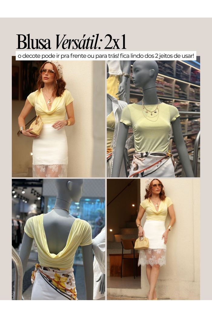 Blusa Manga com Decote Caído nas Costas  4 Cores