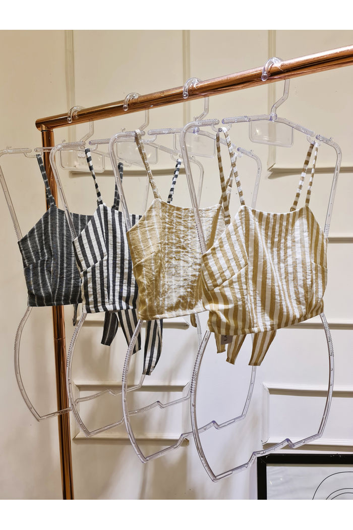 Top Cropped Listrado Crepe Linho