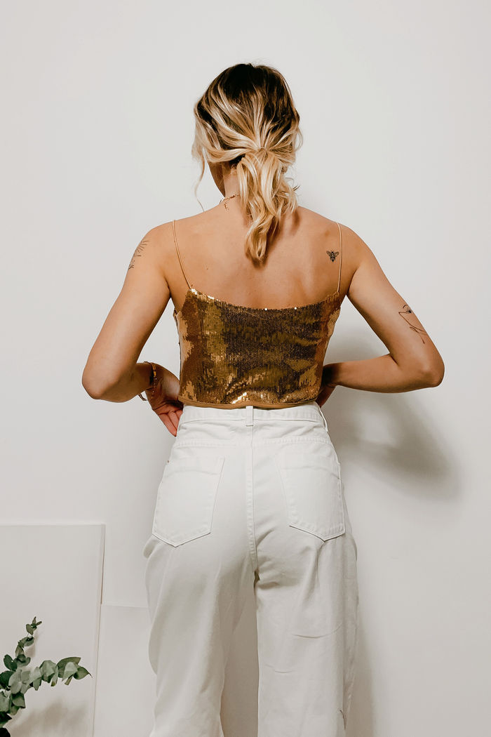 Alicnha Paetê Cropped Dourado