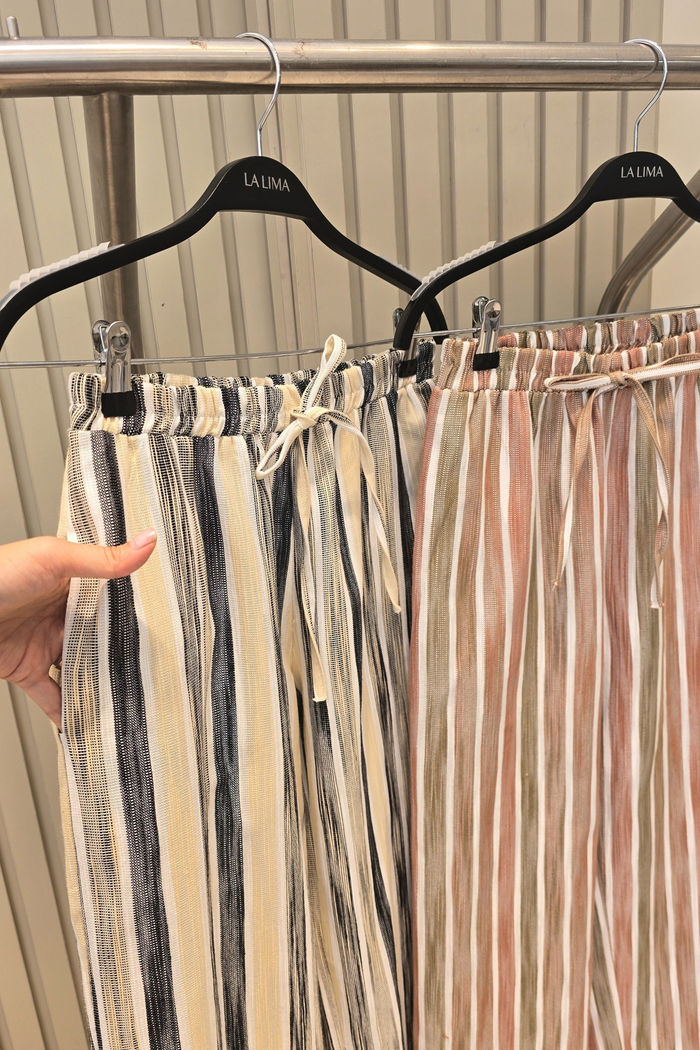 Calça Linho Listras com Cós de Elástico 2 Cores