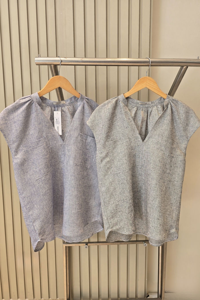 Camisa  Linho com Brilho com Bolsos 2 Cores