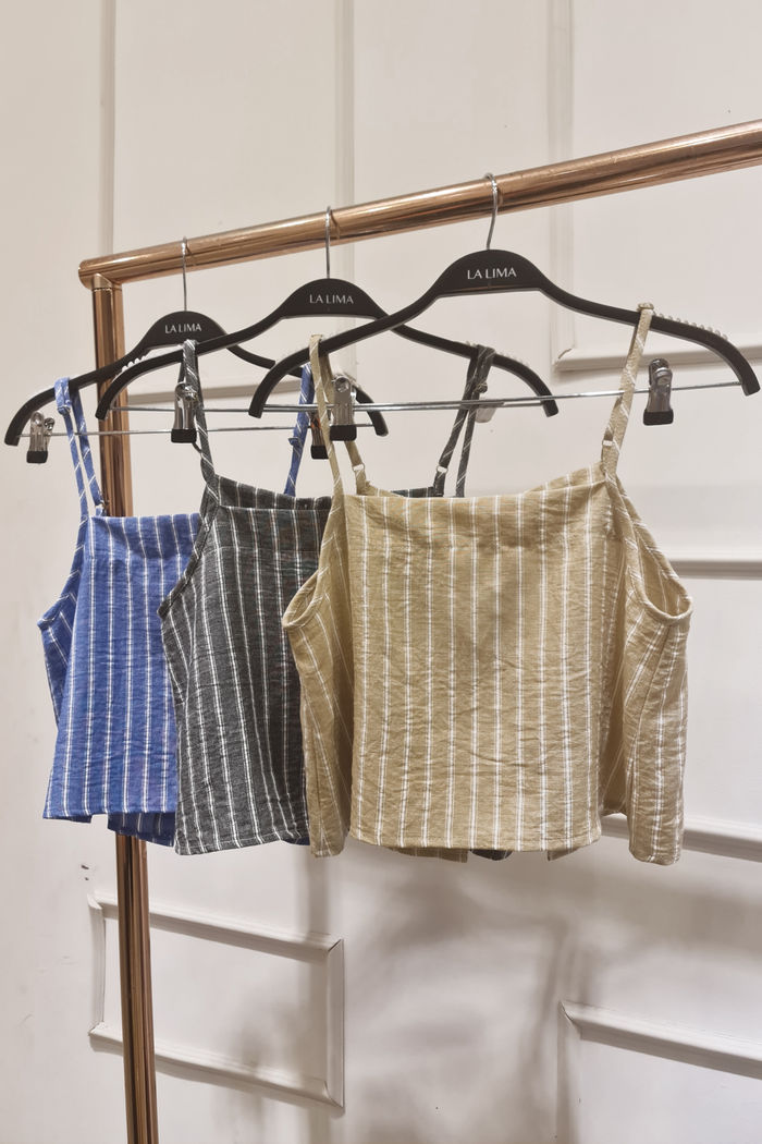 Cropped Alça Listrado Crepe Linho