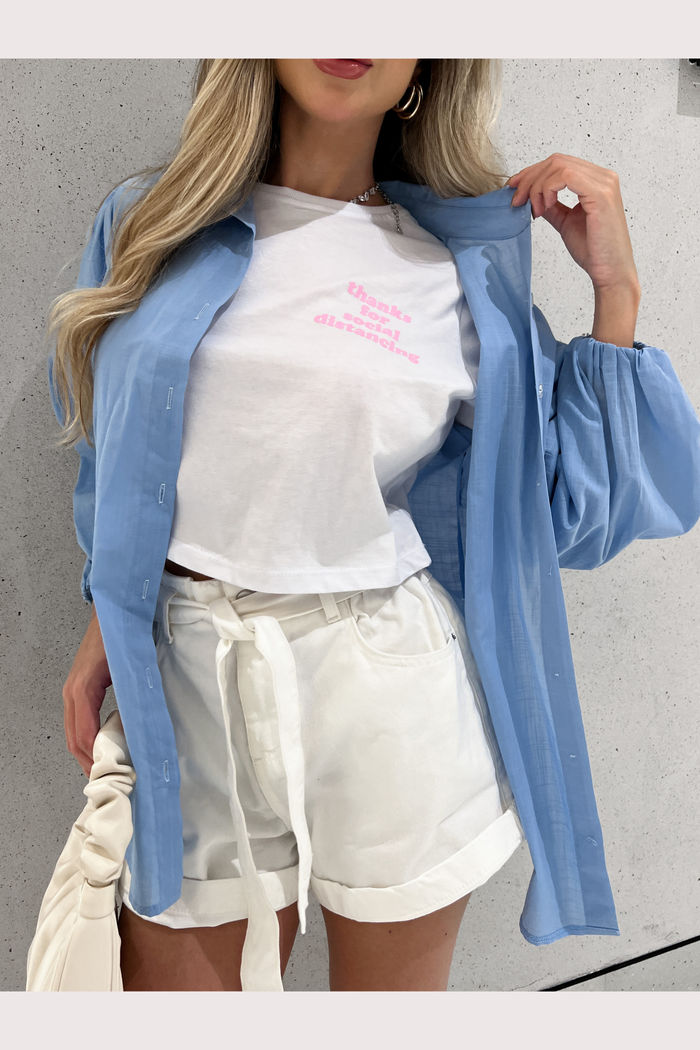 Camisa Bufante Oversized Algodão Azul