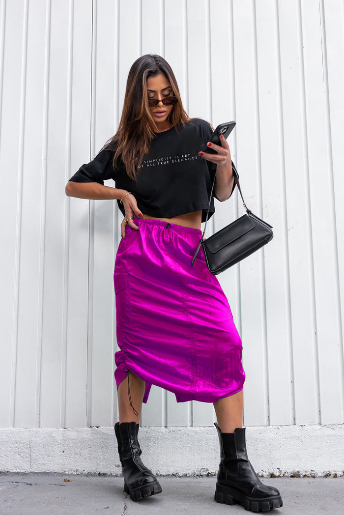 Saia Parachute Midi Brilho Pink