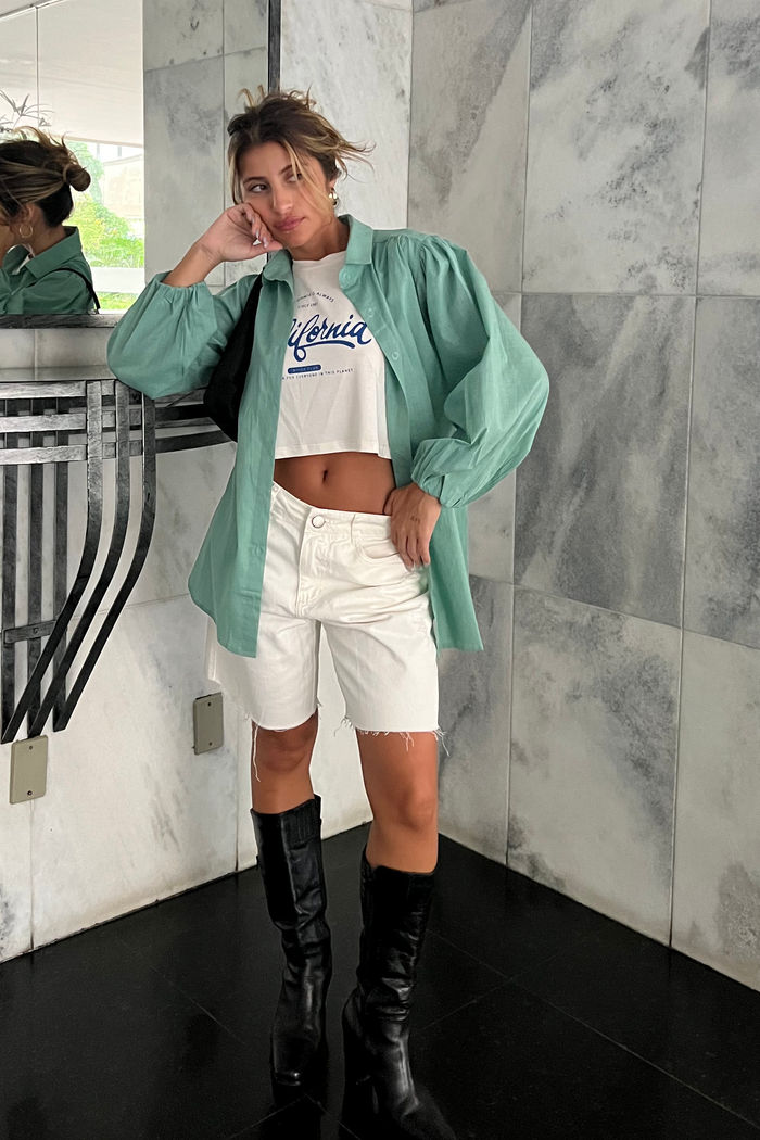 Camisa Bufante Oversized Algodão Menta