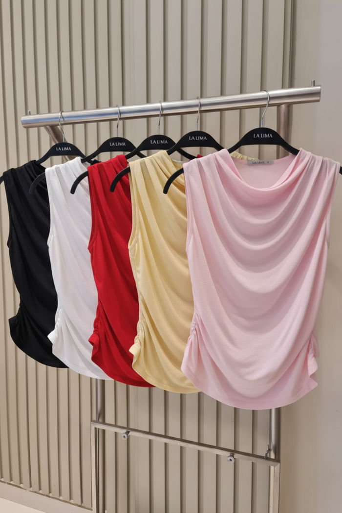 Regata Gola Alta Fluida Drapeada 3 Cores