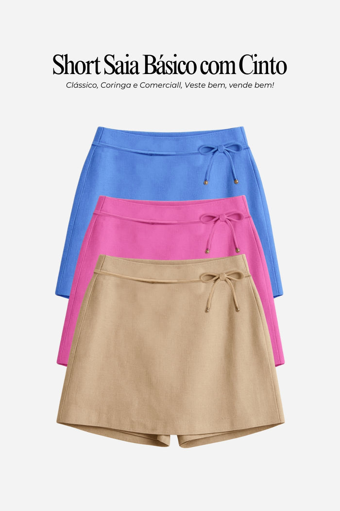 Shortsaia Liso com Cinto Dourado 3 Cores