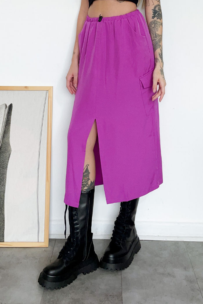 Saia Midi Cargo Fenda Alfaiataria Pink