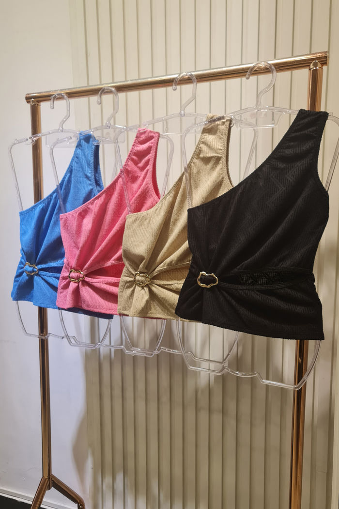 Blusa 1 Ombro Renda Fivela Orgânica 4 Cores