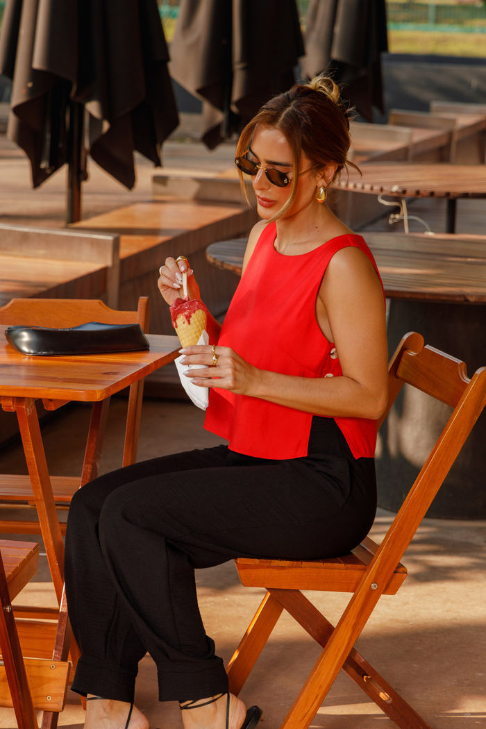 Blusa Acetinada Botões nas Laterais 5 cores