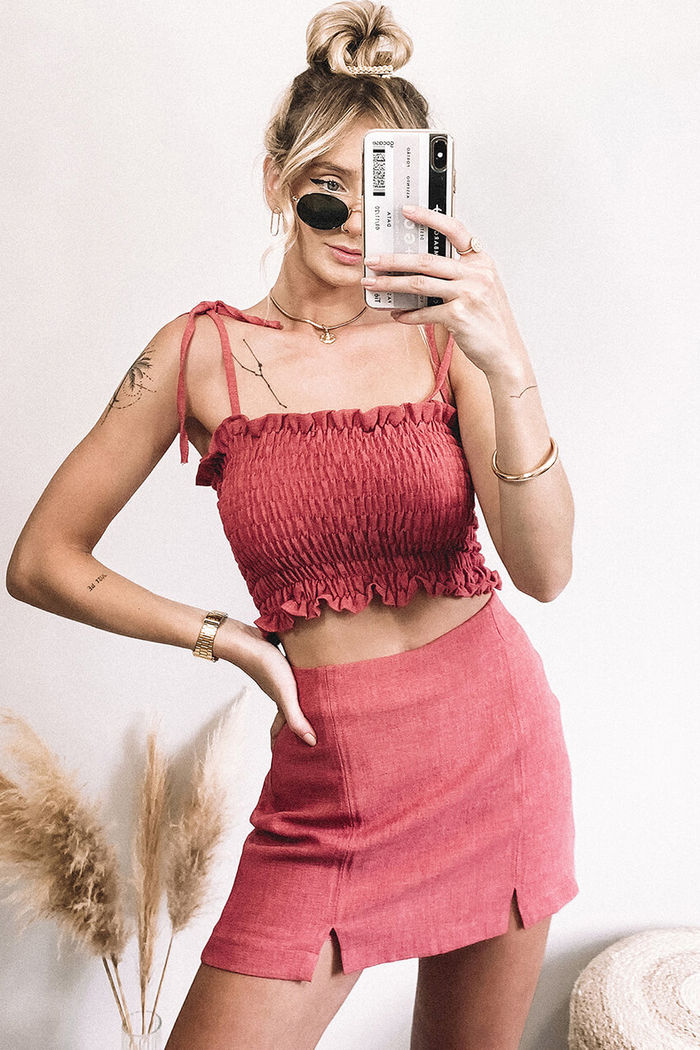 Short Saia Melissa Crepe Linho Rose