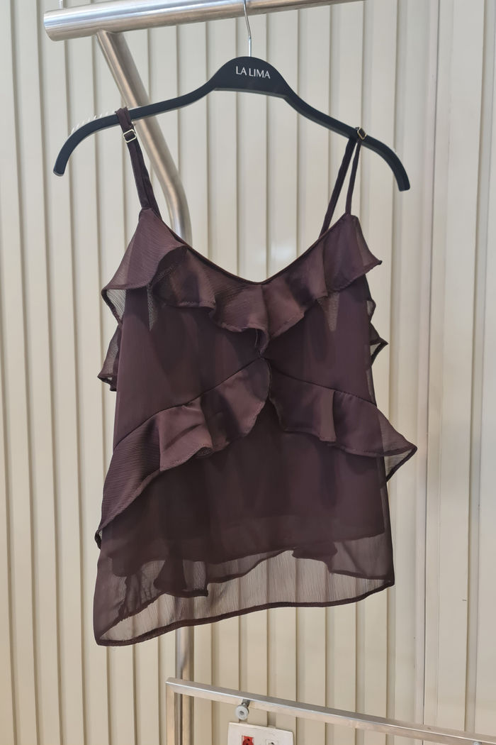 Alça de Chiffon com Babados Boho Marrom