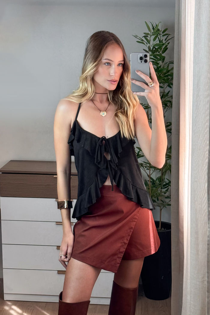 Alcinha de Suede Babados Frente U 3 Cores