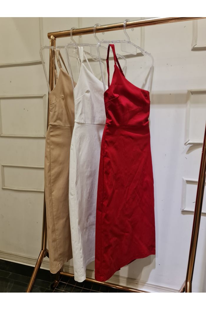 Vestido 1 Ombro Assimétrico Midi 2 Cores