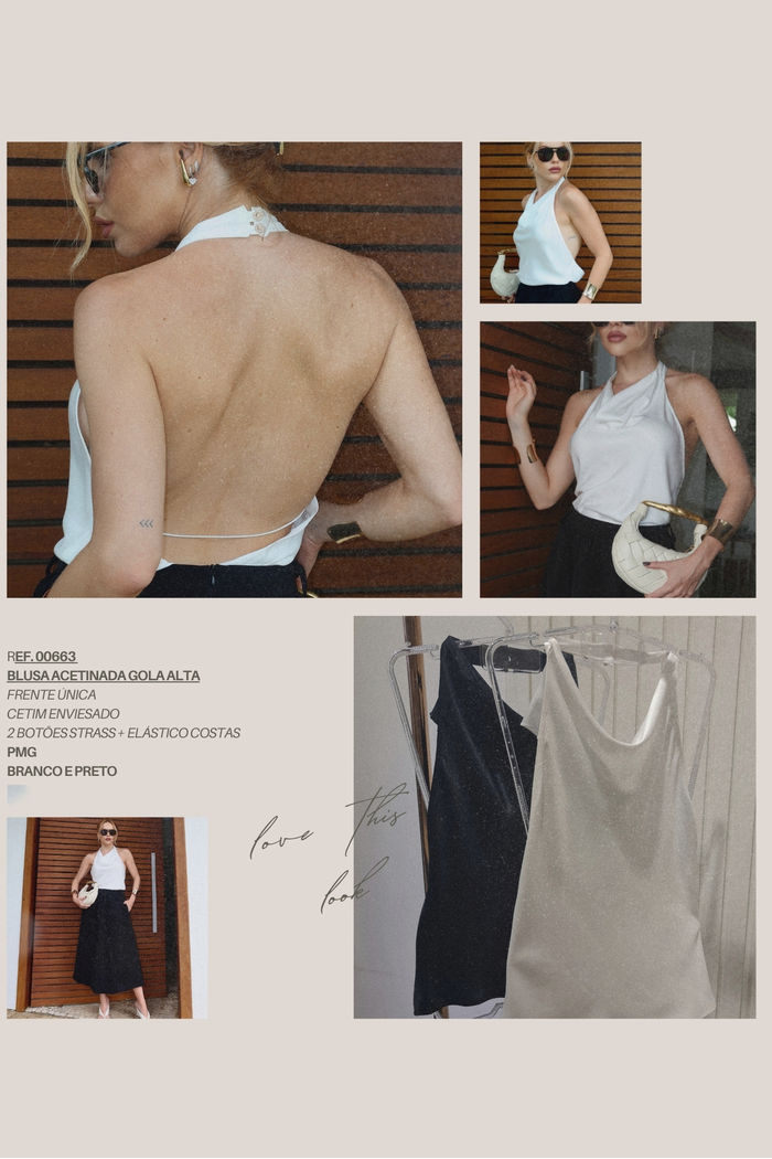 Blusa Gola Alta com Botões Strass 2 Cores