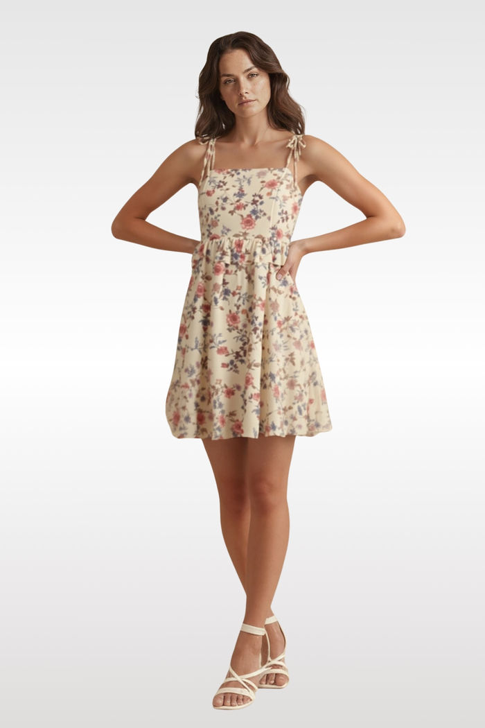 Vestido de Tule Floral  e Alças para Amarração 2 Cores