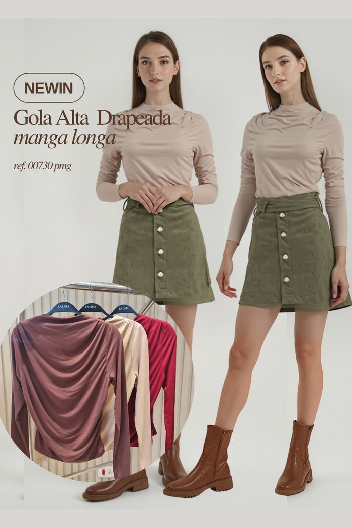 Blusa Gola Drapeada Manga Longa 3 Cores