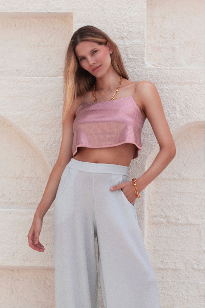 Alicnha Paetê Cropped Rose