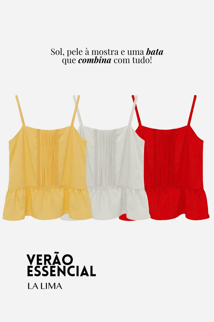 Bata Alcinha com Pregas e Renda 3 Cores