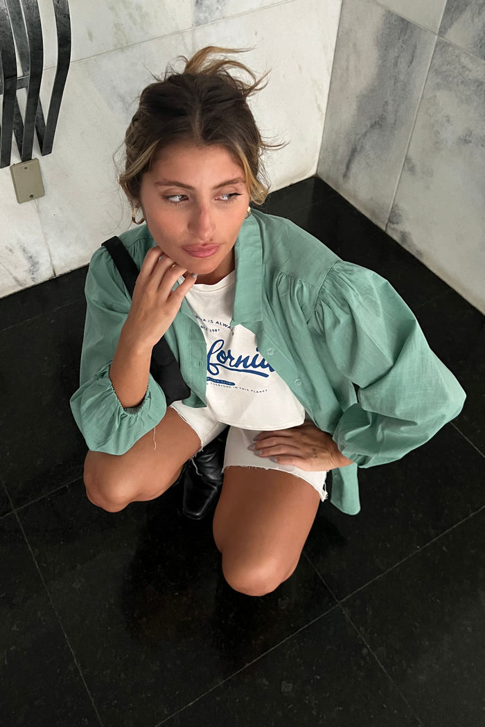 Camisa Bufante Oversized Algodão Menta