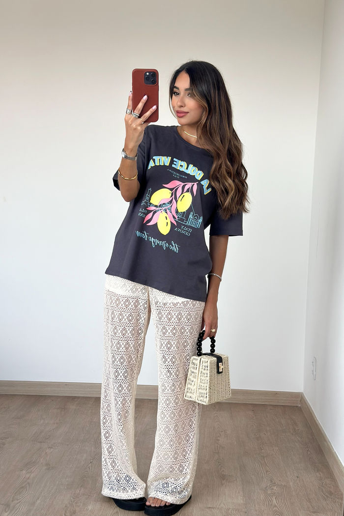 Calça Renda Pantalona Natural