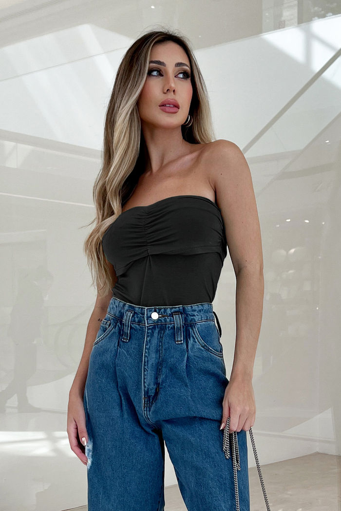 Blusa Tomara Franzida Busto Preto