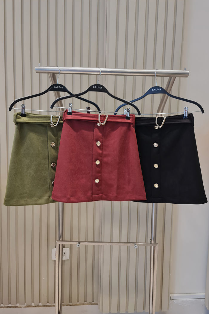 Saia Suede Cinto e Botões Dourados 3 Cores