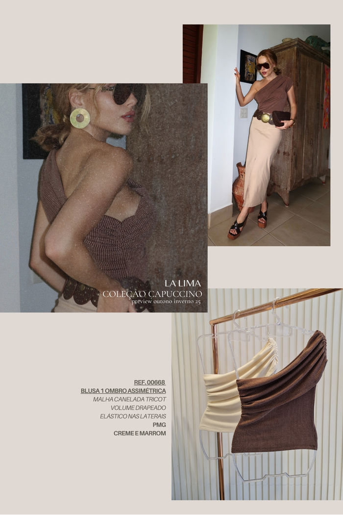 Blusa Assimétrica 1 Ombro Canelada 2 Cores