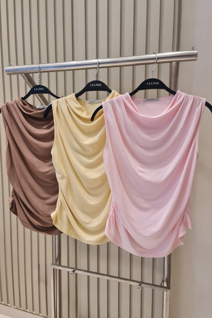 Regata Gola Alta Fluida Drapeada 3 Cores