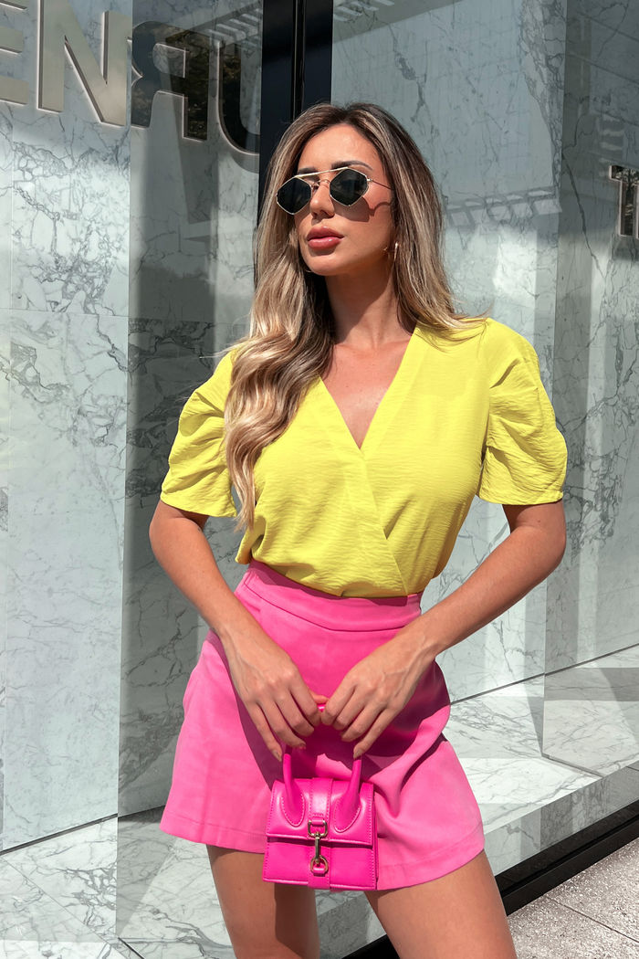 Blusa Transpassada Pregas Amarelo