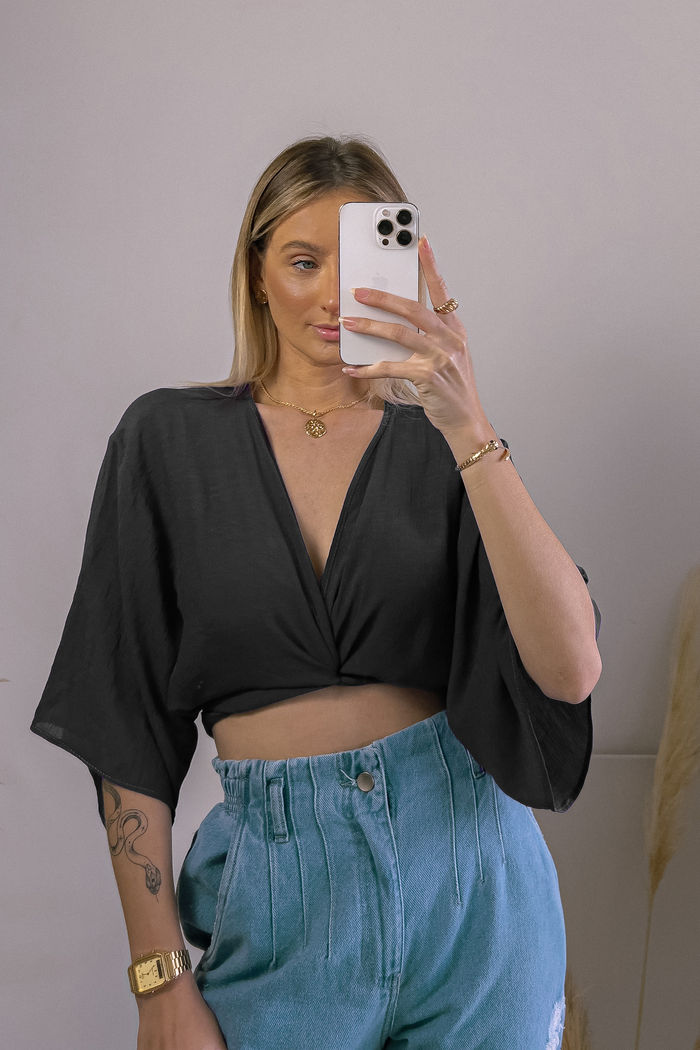 Blusa Nó Manga Japonesa Preto