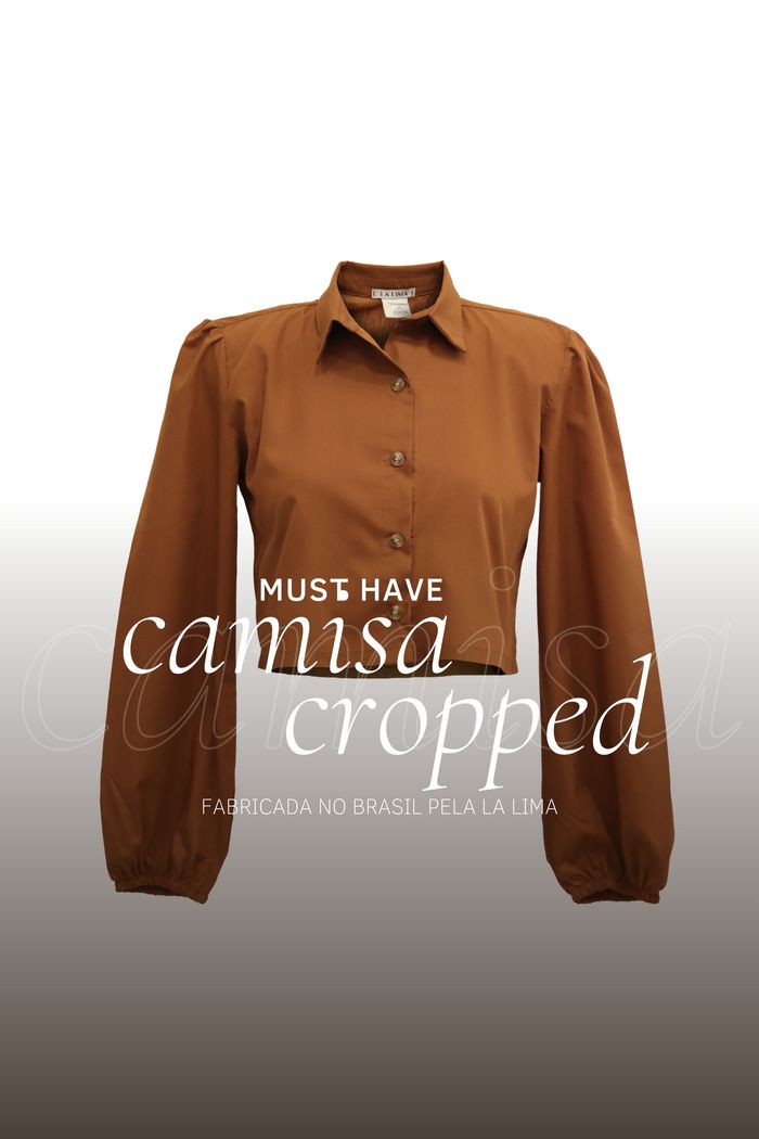 Camisa Cropped Bufante Tricoline Marrom