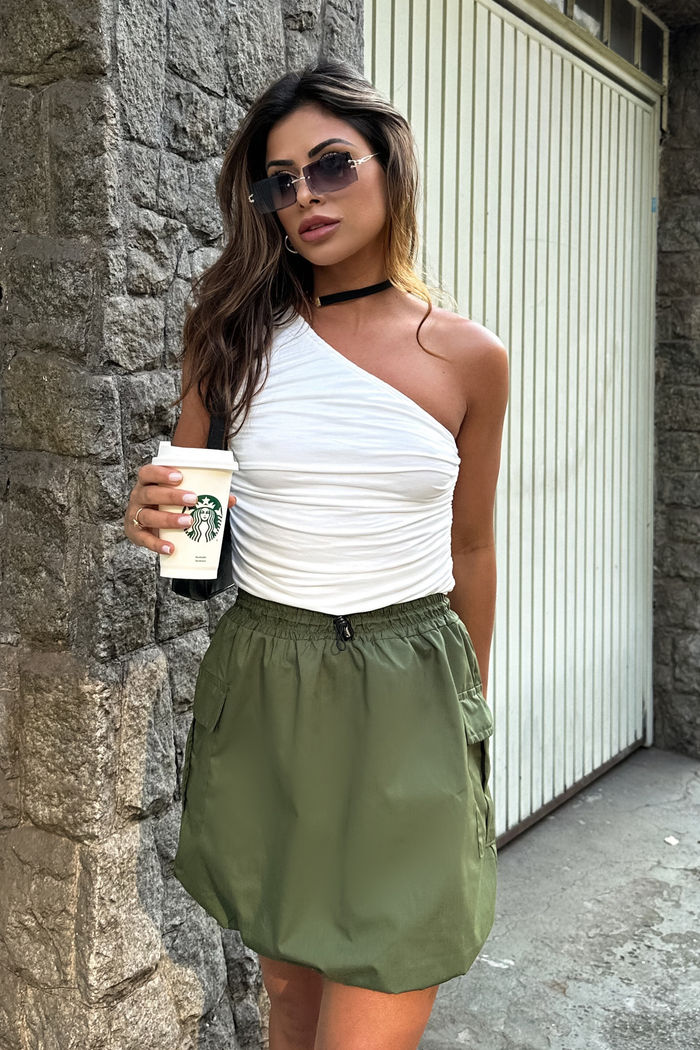 Blusa Um Ombro Toda Franzida