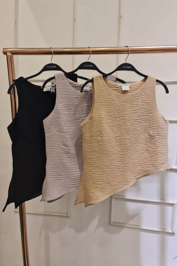 Regata Assimétrica Crepe Linho 3 Cores