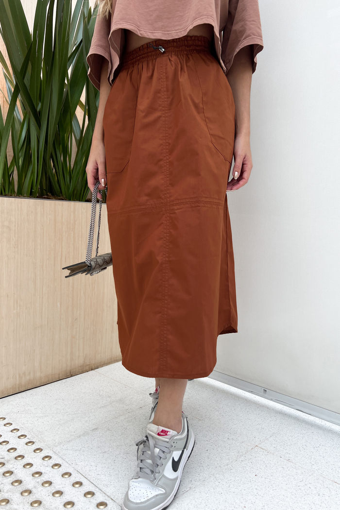 Saia Midi Tricoline Marrom