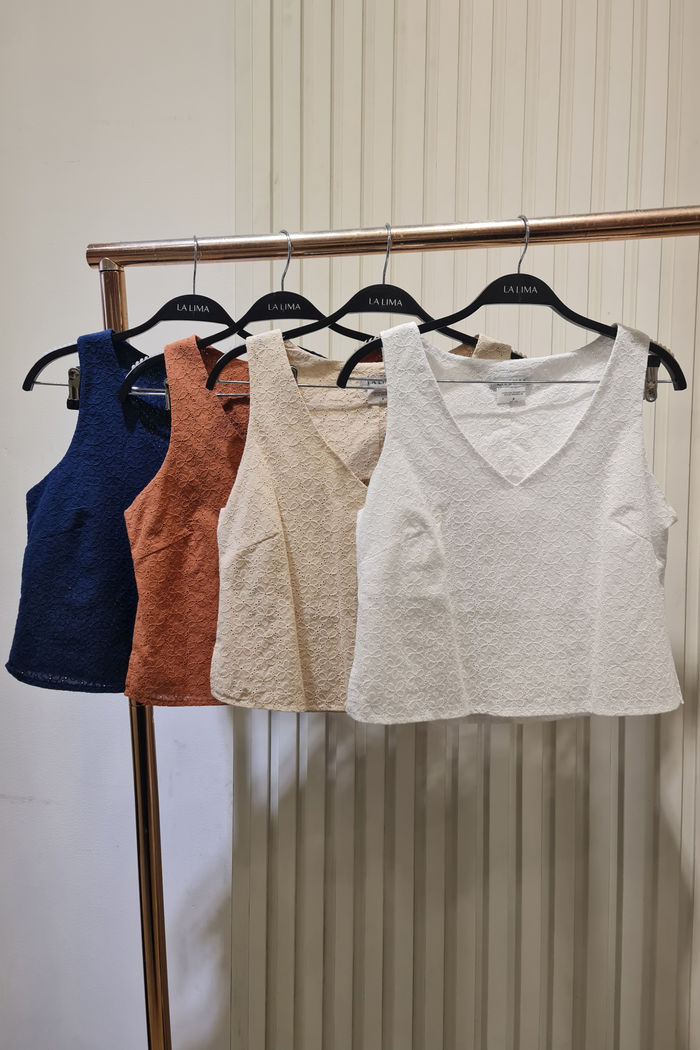 Blusa Básica Gola V Laise Bordado 4 Cores